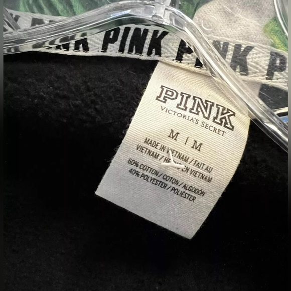 PINK Victoria's Secret Black 1/4 Zip Green  Floral Pullover Sweatshirt  M/M - Picture 4 of 4